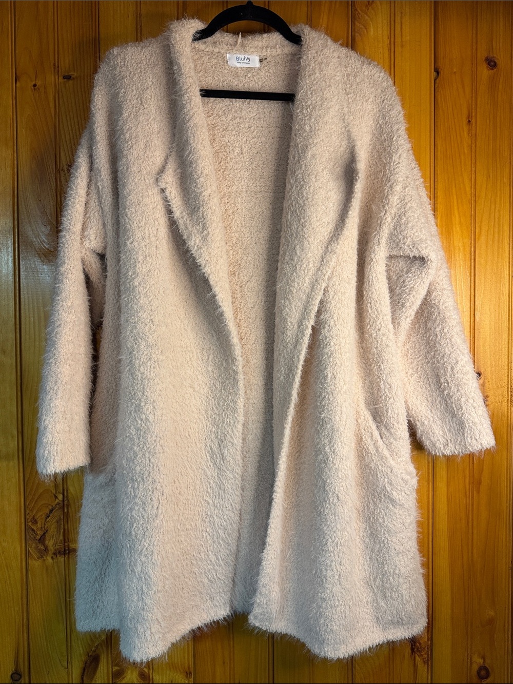 Bluivy Plush Open Front Cardigan in Soft Pink